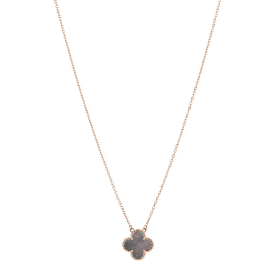 18K Rose Gold Gray Mother of Pearl Vintage Alhambra Pendant Necklace