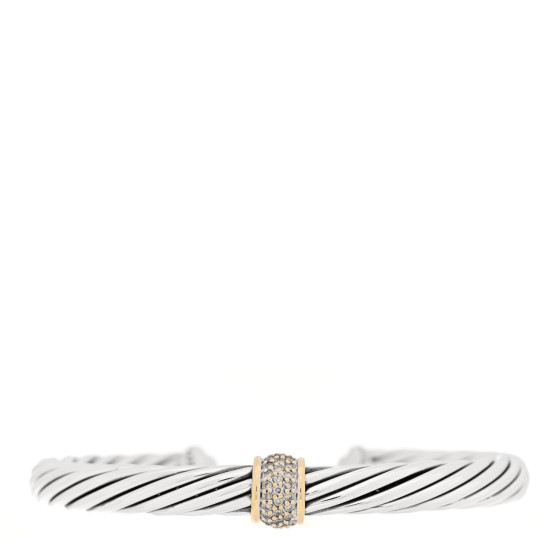 Sterling Silver 18K Yellow Gold Diamond 7mm Cable Classics Station Bracelet