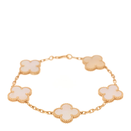 18K Yellow Gold Mother of Pearl 5 Motifs Vintage Alhambra Bracelet