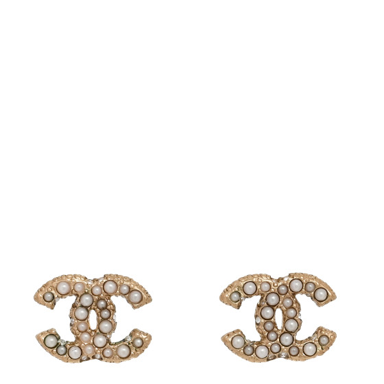Metal Graduated Pearl Crystal CC Earrings Light Gold