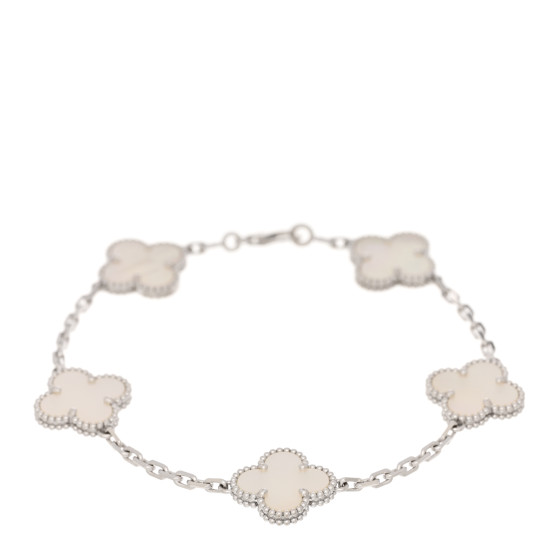 18K White Gold Mother of Pearl 5 Motifs Vintage Alhambra Bracelet