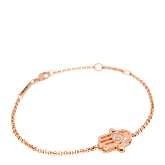 18K Rose Gold Diamond Happy Diamonds Good Luck Charm Hamsa Bracelet