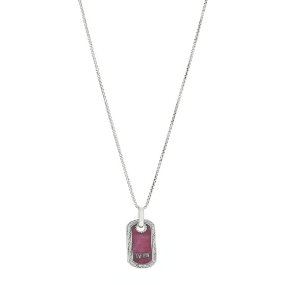 Sterling Silver Diamond Rhodochrosite Dog Tag Necklace