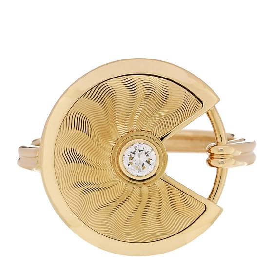 18K Yellow Gold Diamond Guilloche Amulette de Cartier Ring 56 7.75