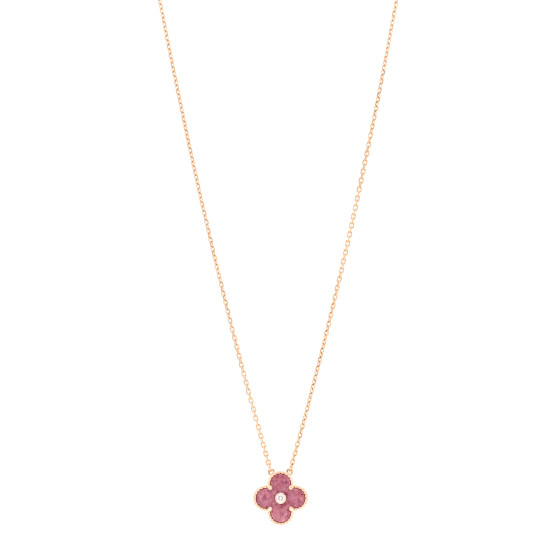 18K Rose Gold Diamond Rhodonite Vintage Alhambra Pendant Necklace