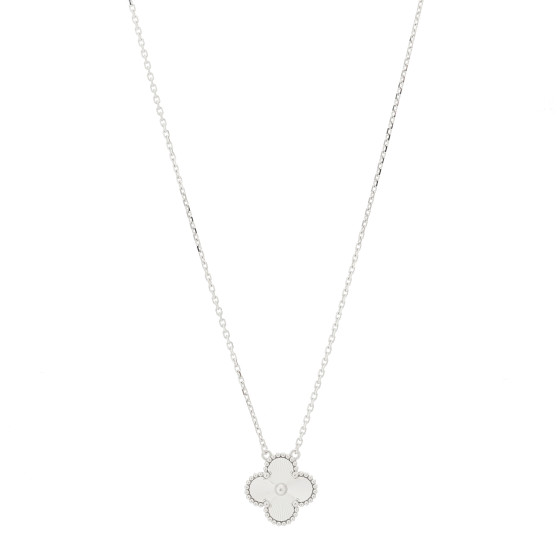 18K White Gold Guilloche Vintage Alhambra Pendant Necklace