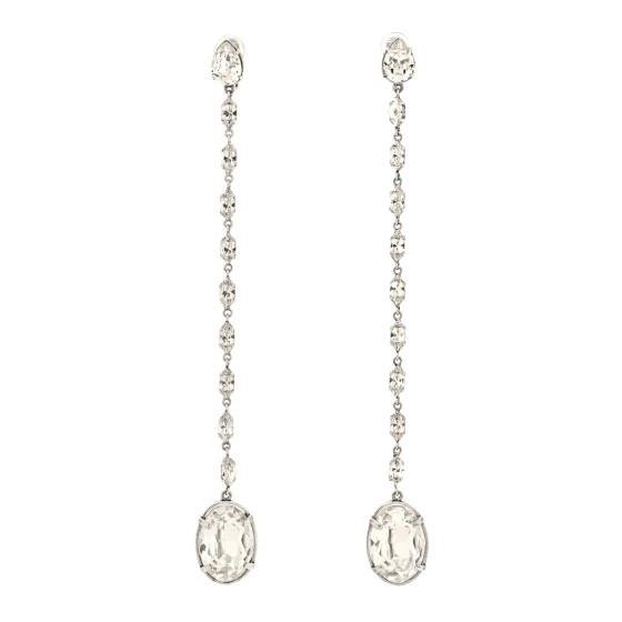 Crystal Drop Clip Earrings Silver