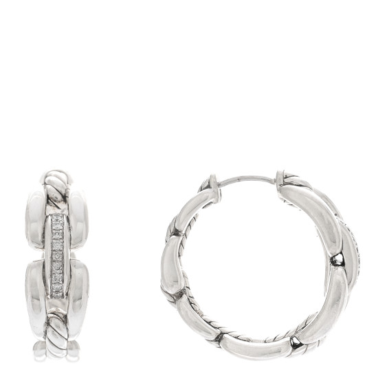 Sterling Silver Diamond 23mm Wellesley Hoop Earrings
