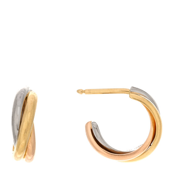18K Pink Yellow White Gold Small Trinity Hoop Earrings