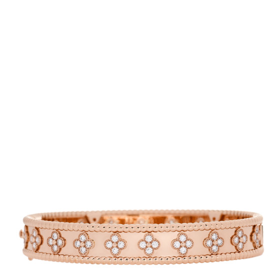 18K Rose Gold Diamond Perlee Clovers Bangle Bracelet L