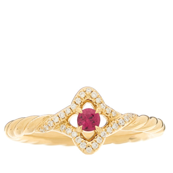 18K Yellow Gold Diamond Ruby 9mm Venetian Quatrefoil Ring 52 6