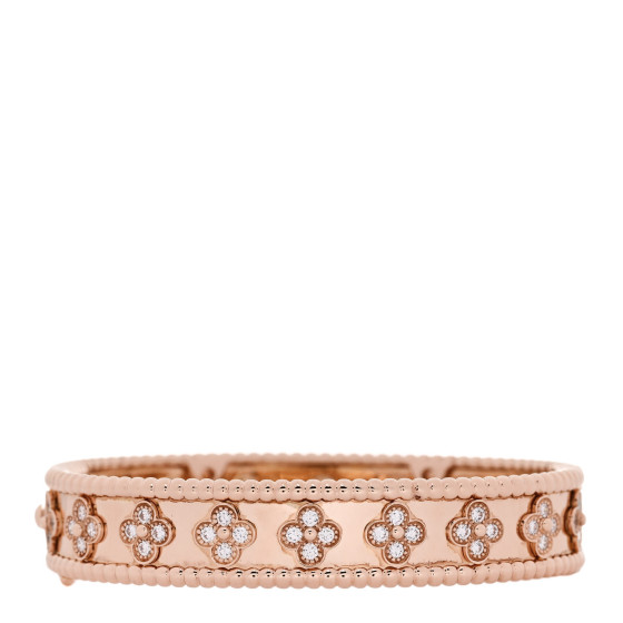 18K Rose Gold Diamond Perlee Clovers Bangle Bracelet S