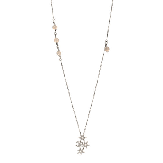 Crystal Bead CC Star Necklace Silver