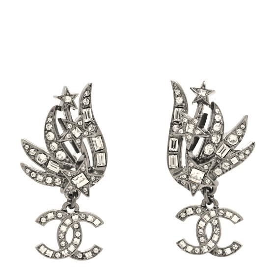 Crystal Baguette CC Wing Star Earrings Silver