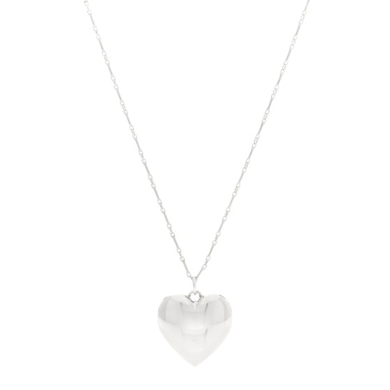 Sterling Silver Puffed Heart Pendant Link Necklace