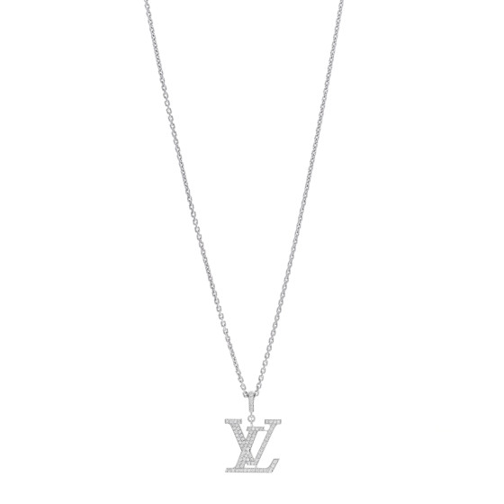18K White Gold Diamond LV Medium Pendant Necklace