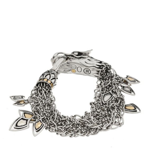 Sterling Silver 18K Yellow Gold Naga Dragon Multi Strand Chain Bracelet