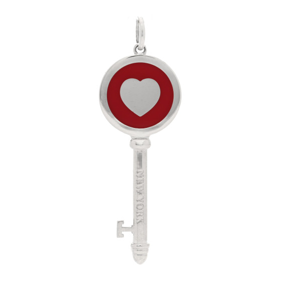 Sterling Silver Enamel Heart Key Pendant Red