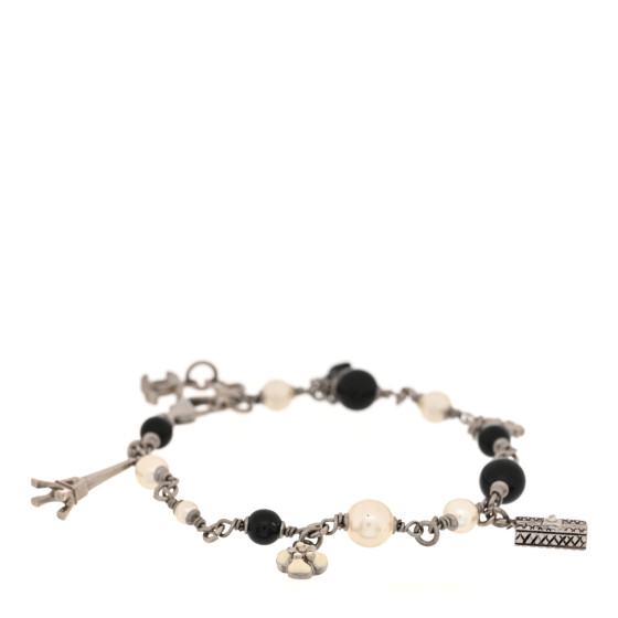 Pearl Beaded Charm Bracelet Silver