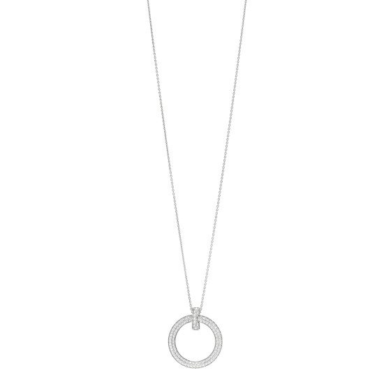 18K White Gold Diamond Large T T1 Circle Pendant Necklace