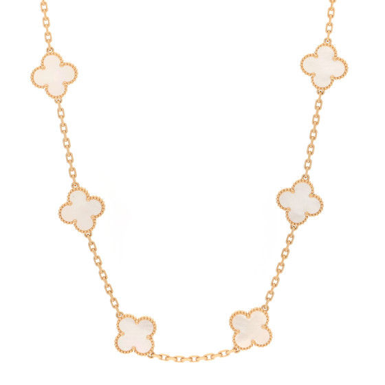 18K Yellow Gold Mother of Pearl 10 Motifs Vintage Alhambra Necklace