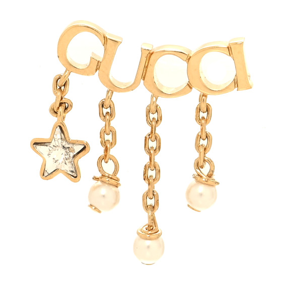 Metal Crystal Pearl Script Drop Single Earring Gold
