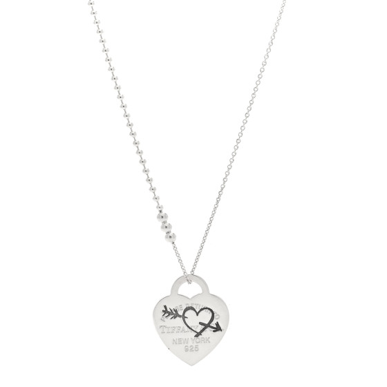 Sterling Silver Return to Tiffany Etched Heart and Arrow Tag Pendant Necklace