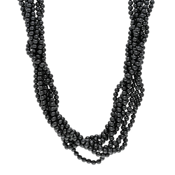 Sterling Silver Hematite Torsade Multi Strand Bead Necklace
