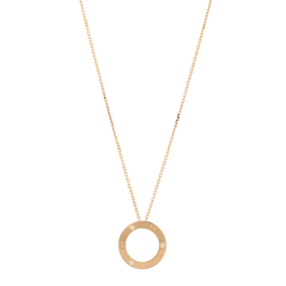 18K Pink Gold 3 Diamonds LOVE Pendant Necklace