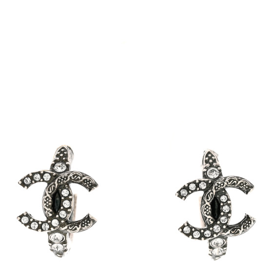 Metal Crystal CC Hoop Drop Earrings Silver