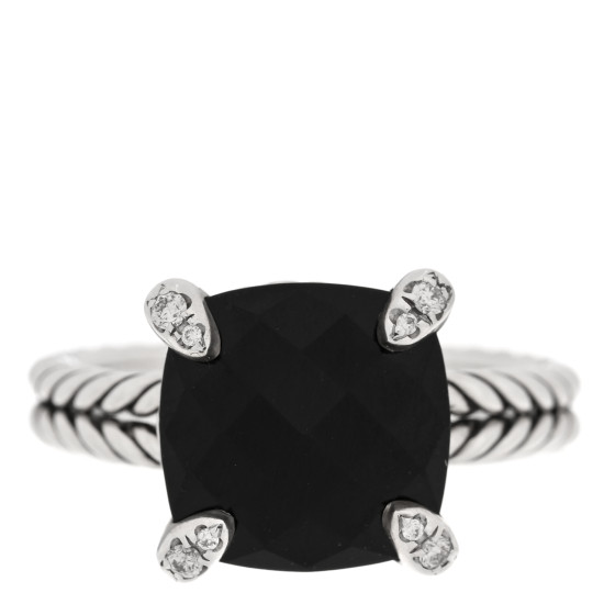 Sterling Silver Diamond Onyx 11mm Chatelaine Ring 53 6.5