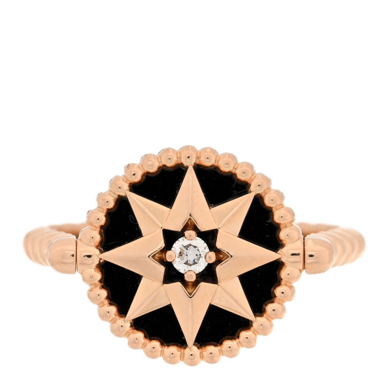 18K Rose Gold Diamond Black Onyx Rose Des Vents Ring 53 6.5