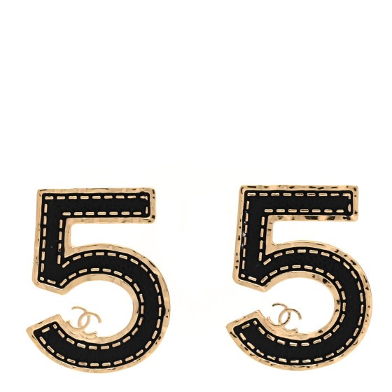 Metal CC No 5 Earrings Gold Black