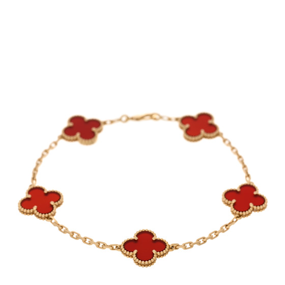 18K Yellow Gold Carnelian 5 Motifs Vintage Alhambra Bracelet