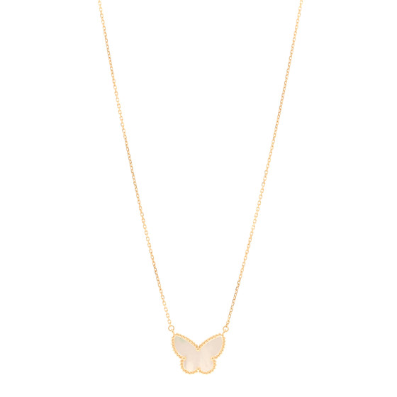 18K Yellow Gold Mother of Pearl Lucky Alhambra Butterfly Pendant Necklace