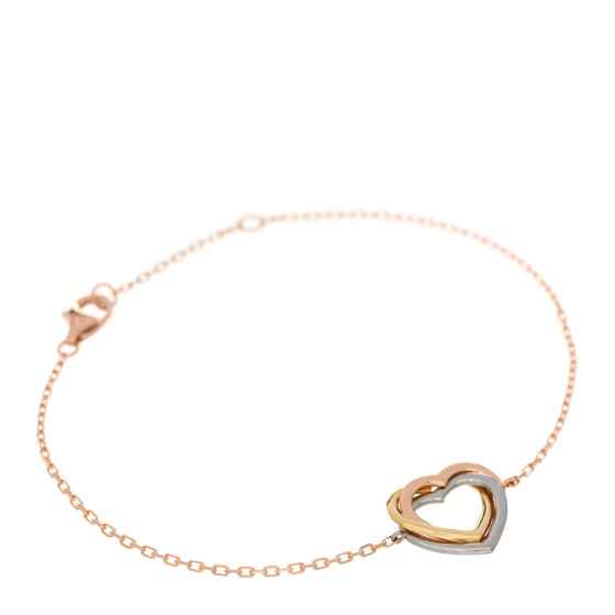 18K Pink Yellow White Gold Trinity Heart Bracelet