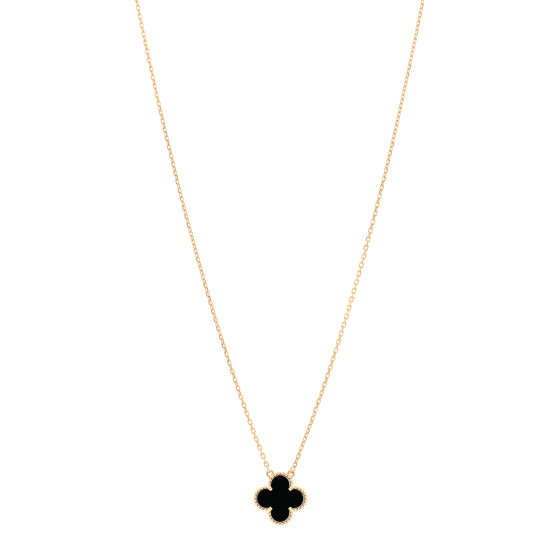 18K Yellow Gold Black Onyx Vintage Alhambra Pendant Necklace