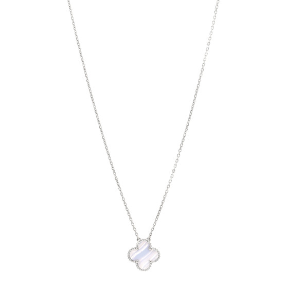 18k White Gold Chalcedony Vintage Alhambra Pendant Necklace