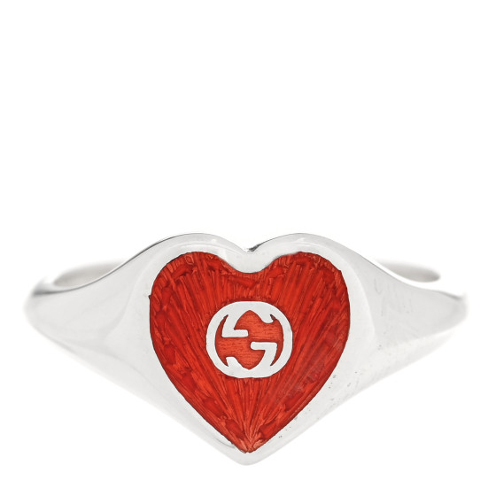 Sterling Silver Enamel GG Heart Ring 55 7.25 Red
