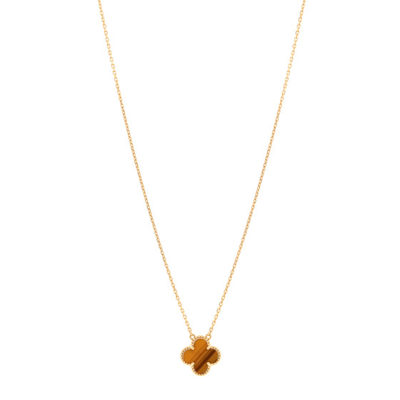 18K Yellow Gold Tiger Eye Vintage Alhambra Pendant Necklace