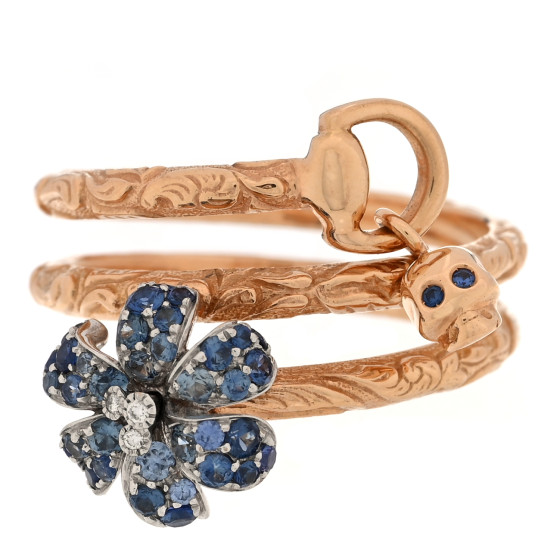 18K Rose Gold Diamond Blue Sapphire Flora Wrap Ring 53 6.5