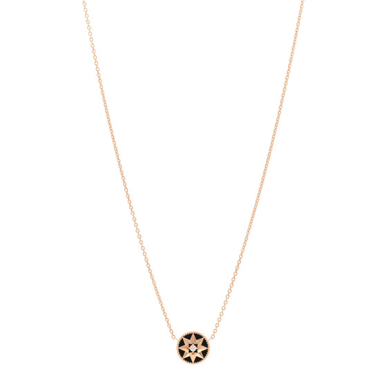 18K Rose Gold Diamond Black Onyx Rose Des Vents Necklace