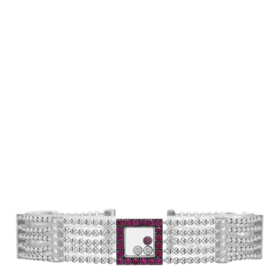 18K White Gold Diamond Ruby Happy Diamonds Curve Bracelet