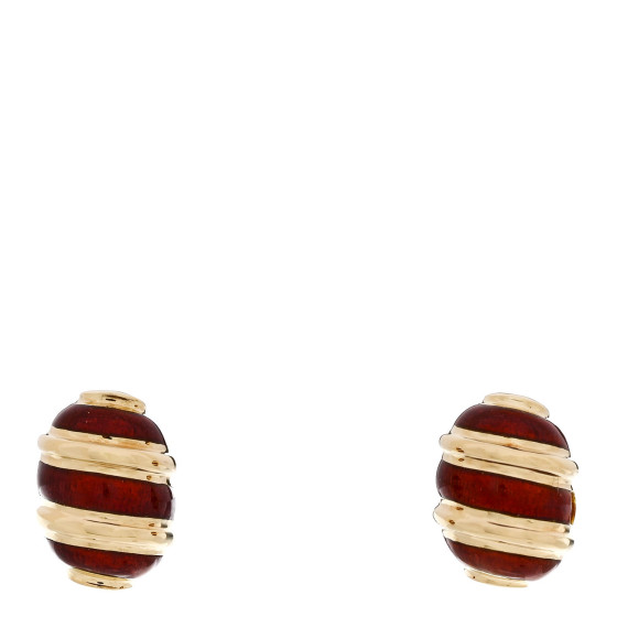 18K Yellow Gold Enamel Schlumberger Stud Earrings Red