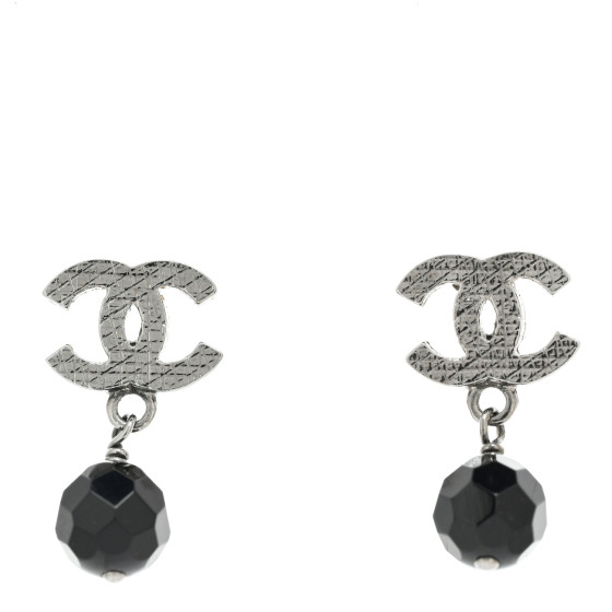 Beaded CC Drop Earrings Ruthenium Black