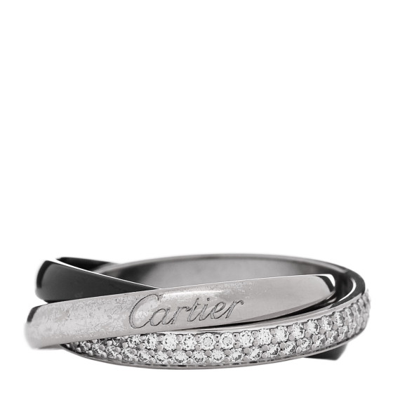 18K White Gold Ceramic Diamond Small Trinity Ring 56 7.75