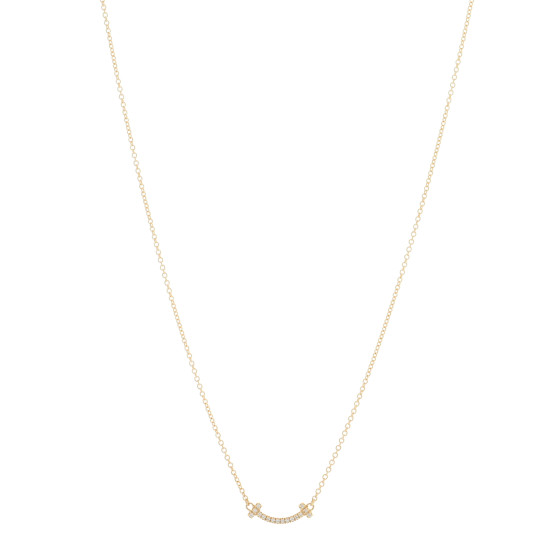 18K Yellow Gold Diamond Mini T Smile Pendant Necklace