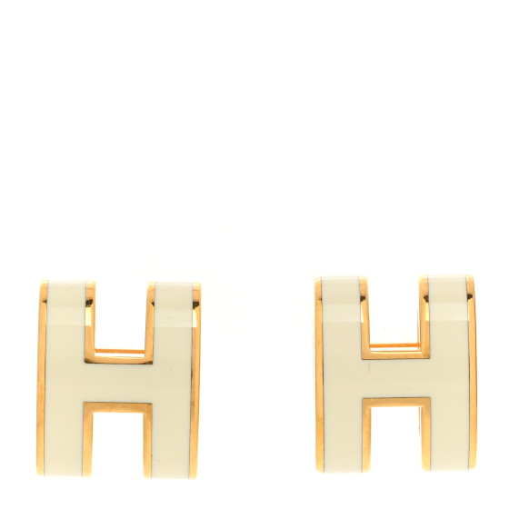 Gold Lacquered Mini Pop H Earrings White