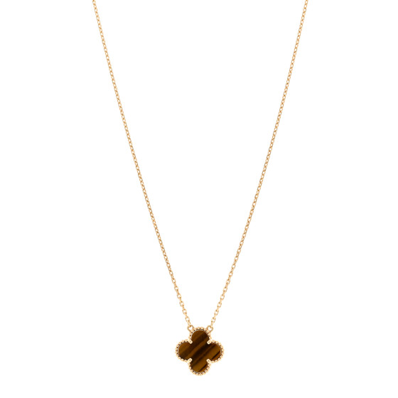 18K Yellow Gold Tiger Eye Vintage Alhambra Pendant Necklace