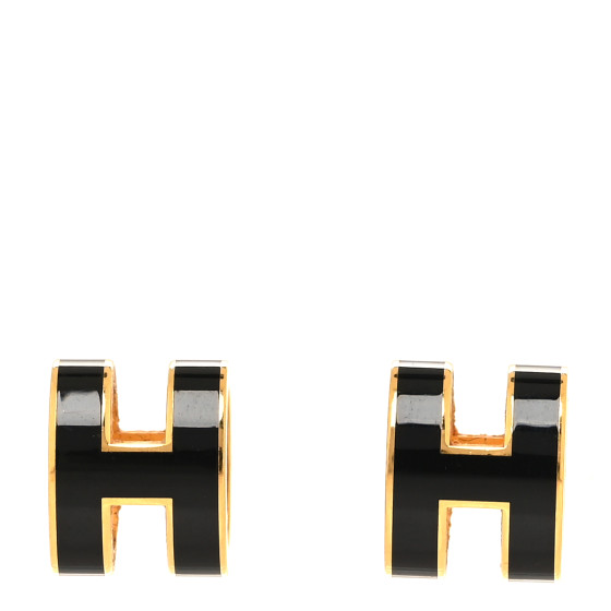 Gold Lacquered Pop H Earrings Black